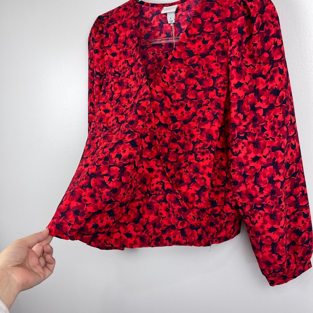A New Day Red Floral Blouse NWT - Picture 6 of 8